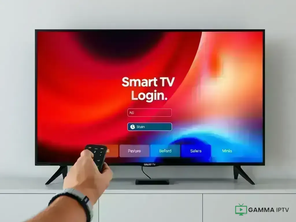 Smart TV login screen with remote control